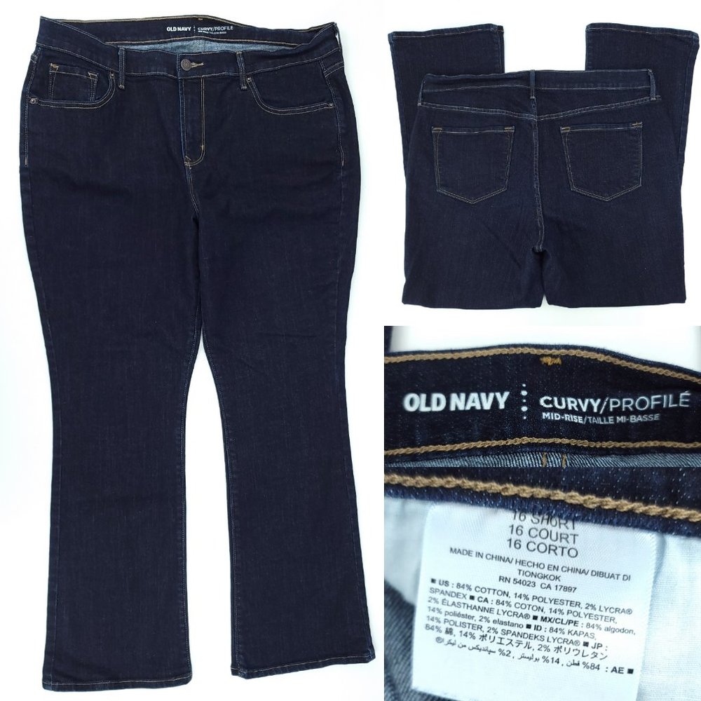 Old Navy Womens 16 Short 37x29" Mid Rise Curvy Bootcut Jeans Dark Indigo Stretch